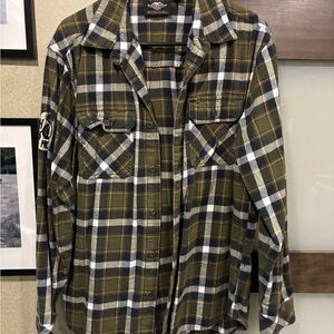 Harley-Davidson Green and White Plaid Men's Shirt